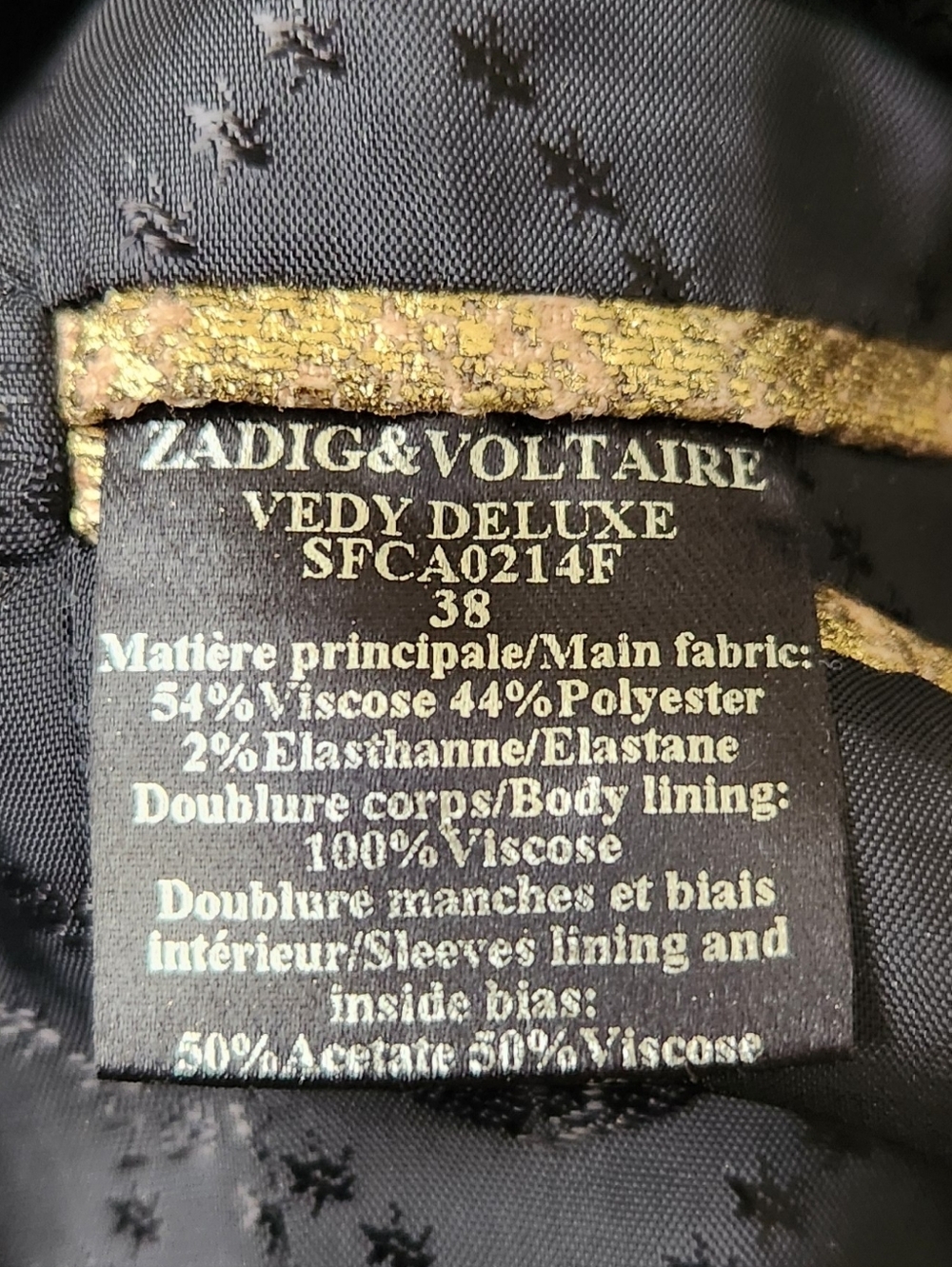 Zadig and Voltaire Gold Metallic Women's Blazer/Party Jacket - Picture 10 of 13